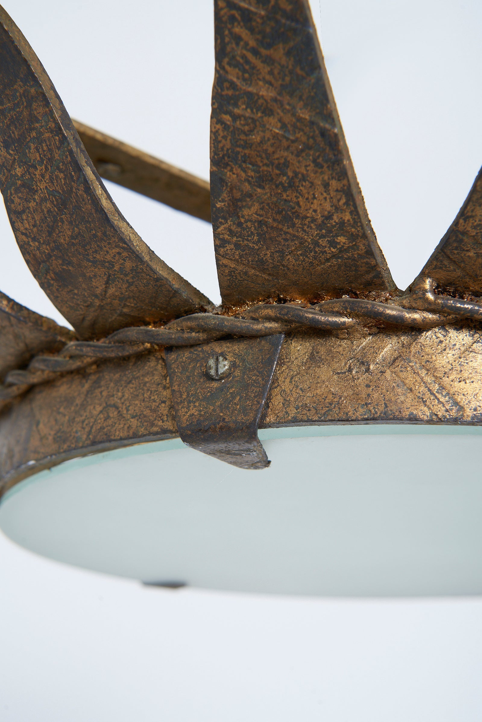 Gilt Iron and Glass Flush Ceiling Light