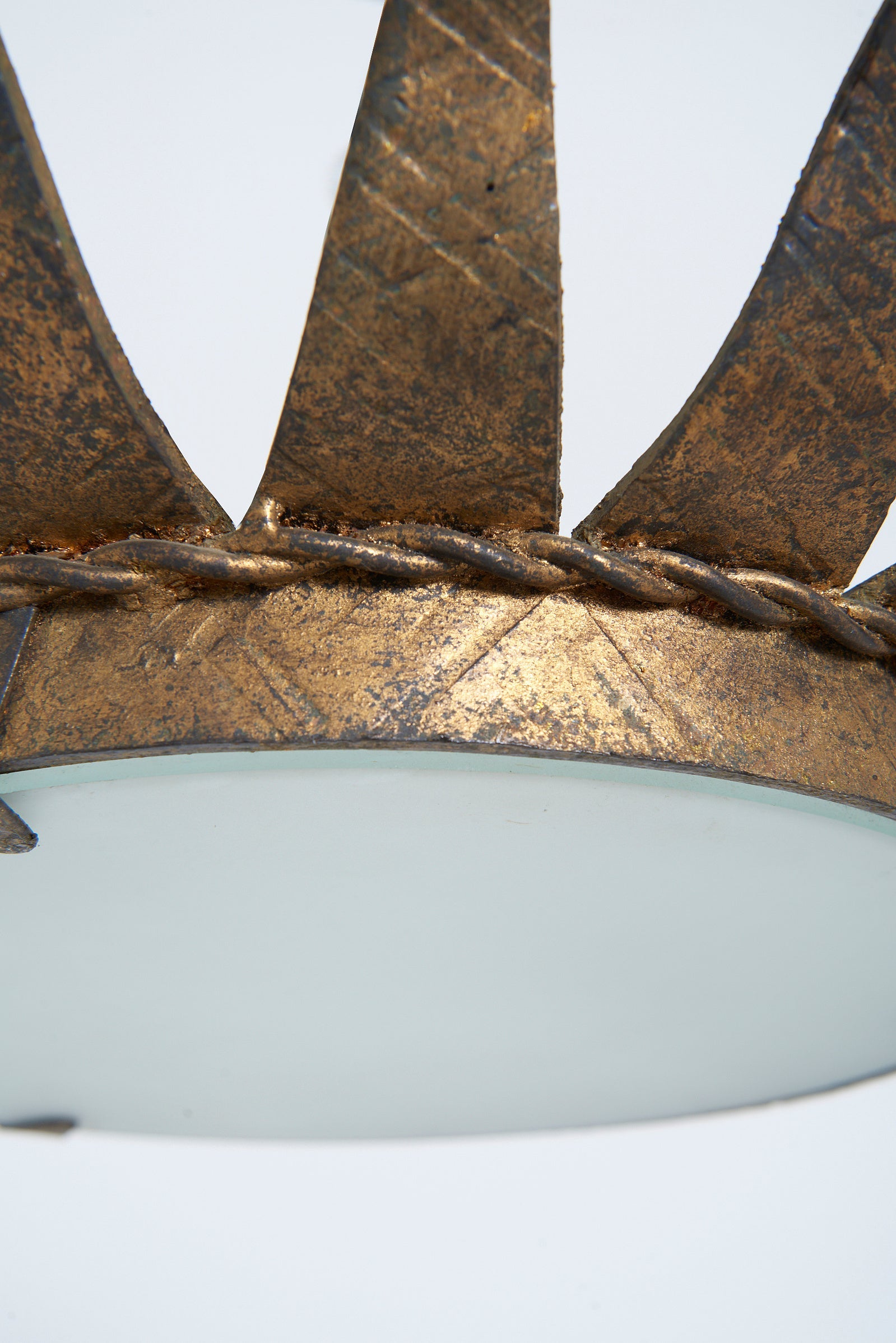 Gilt Iron and Glass Flush Ceiling Light