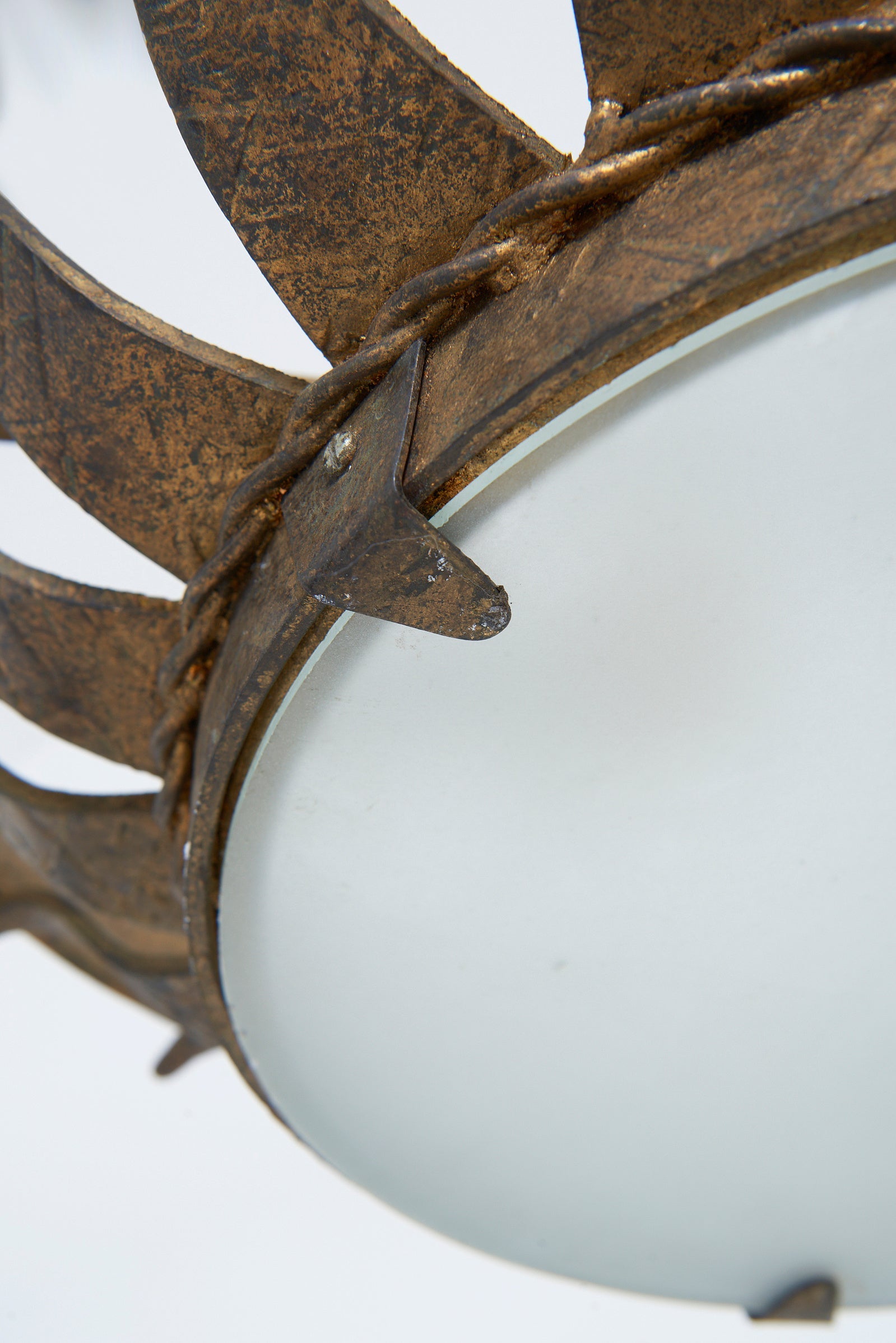 Gilt Iron and Glass Flush Ceiling Light