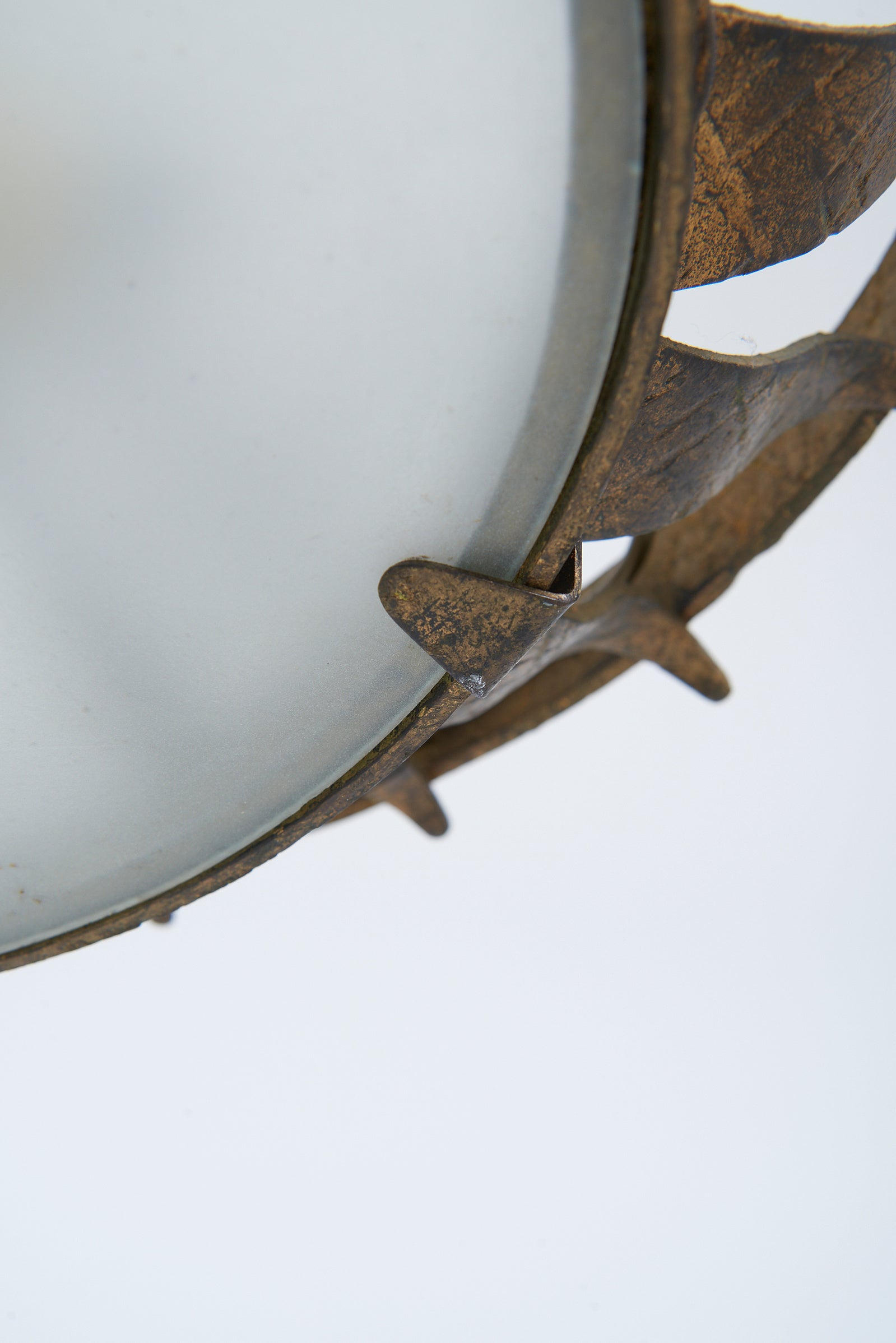 Gilt Iron and Glass Flush Ceiling Light