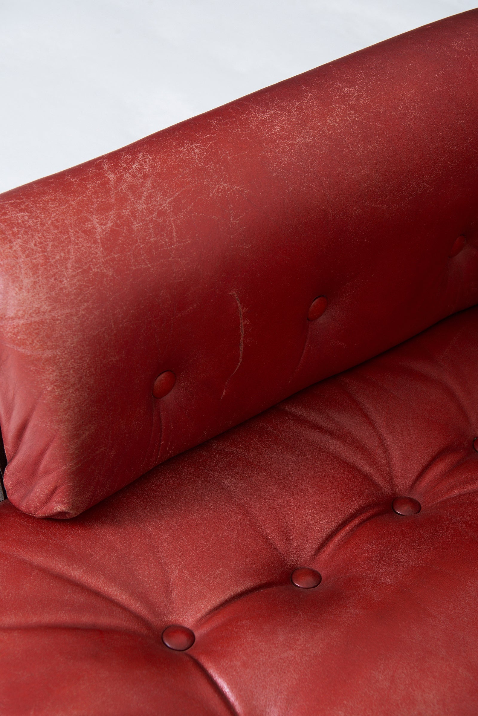 Red Leather Curved Sofa by Eric Sigfrid Persson