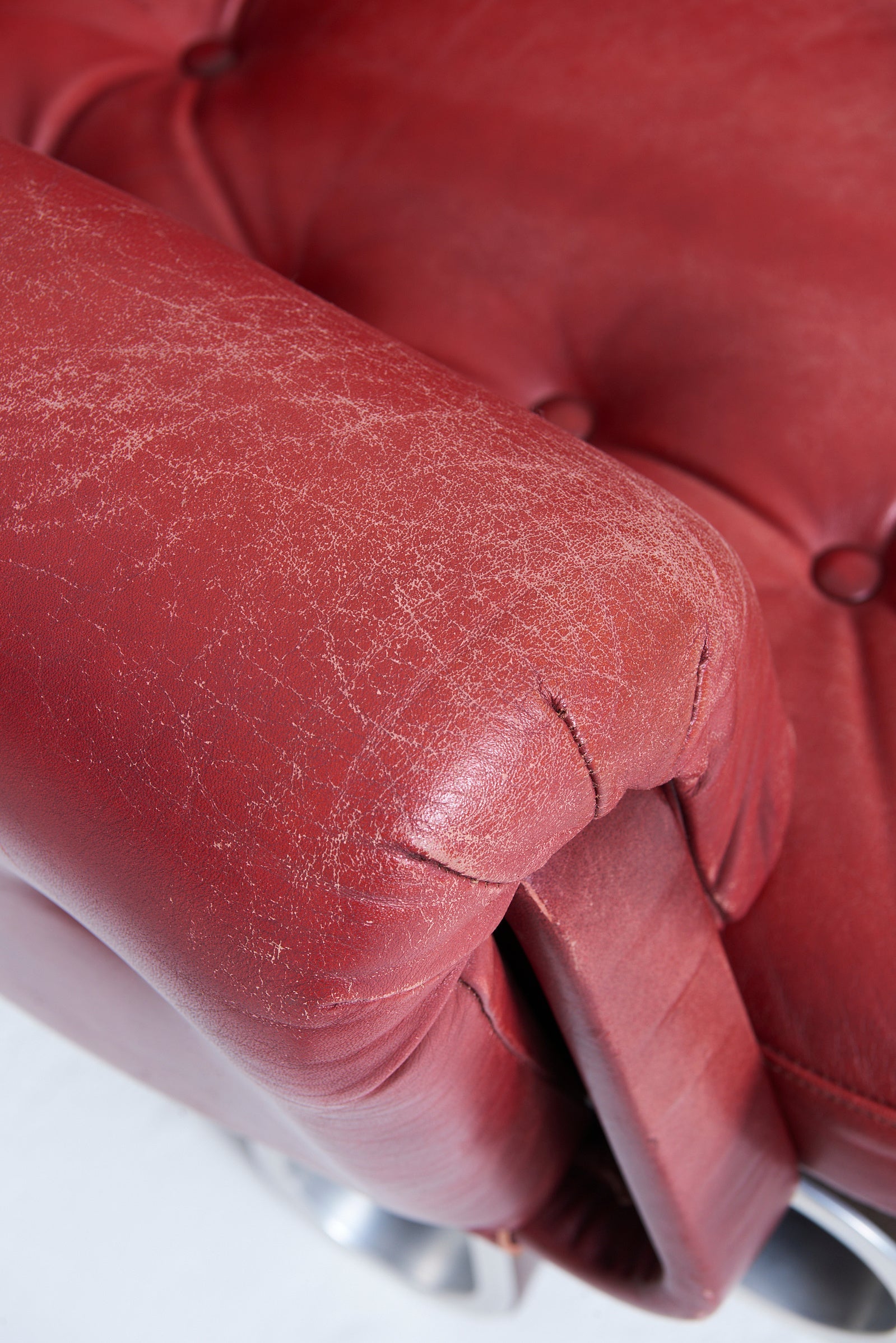 Red Leather Curved Sofa by Eric Sigfrid Persson