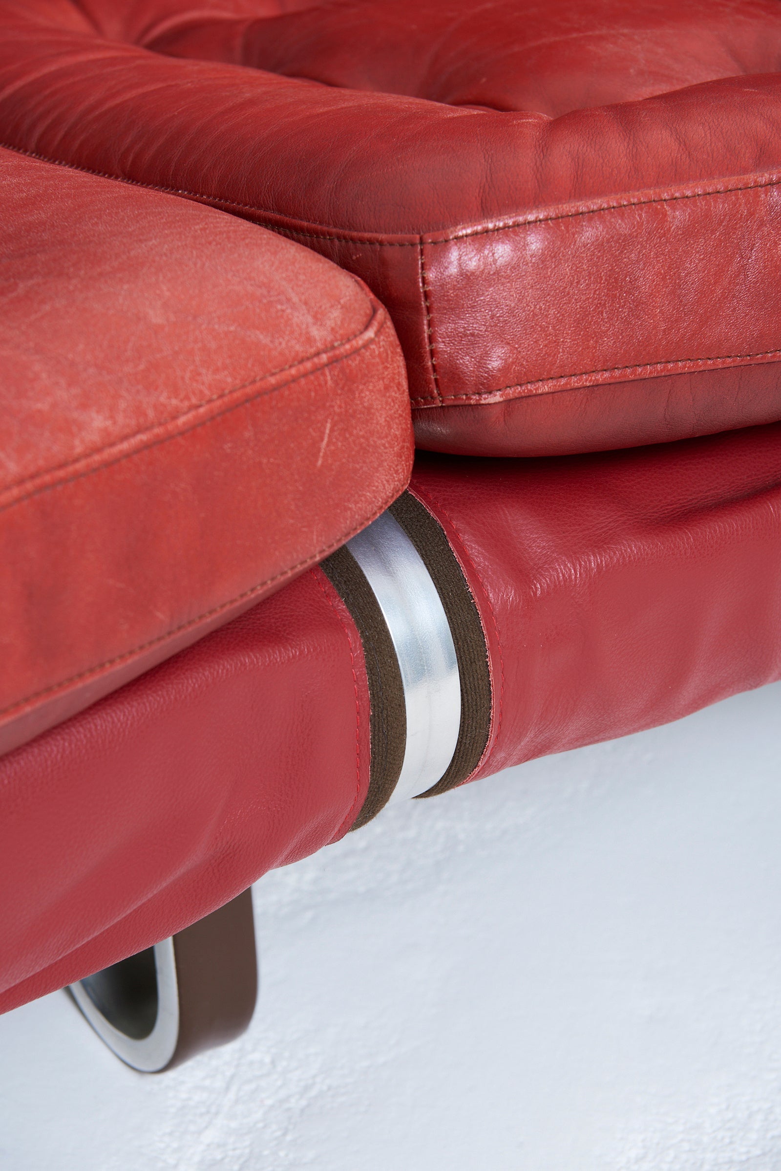 Red Leather Curved Sofa by Eric Sigfrid Persson