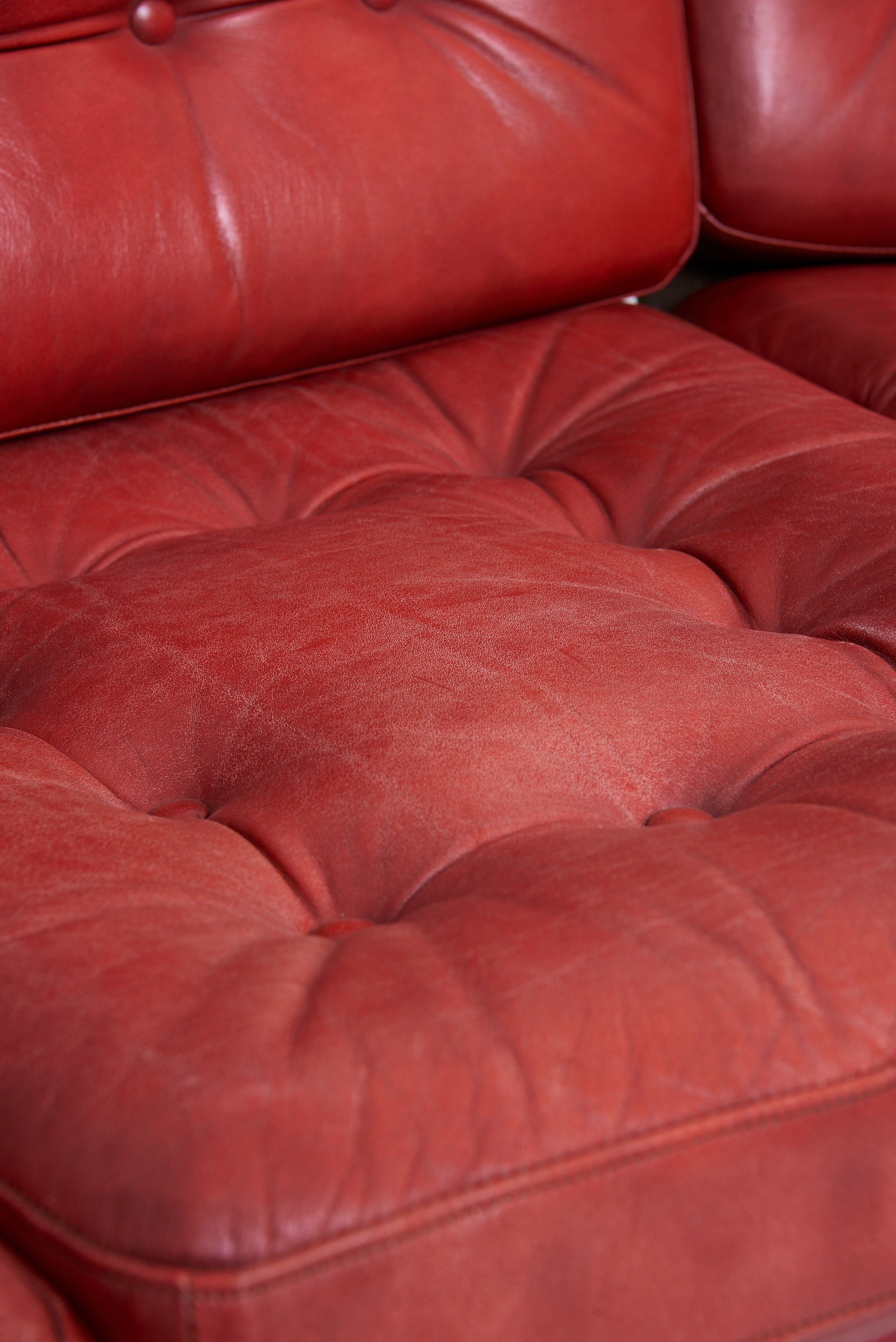Red Leather Curved Sofa by Eric Sigfrid Persson