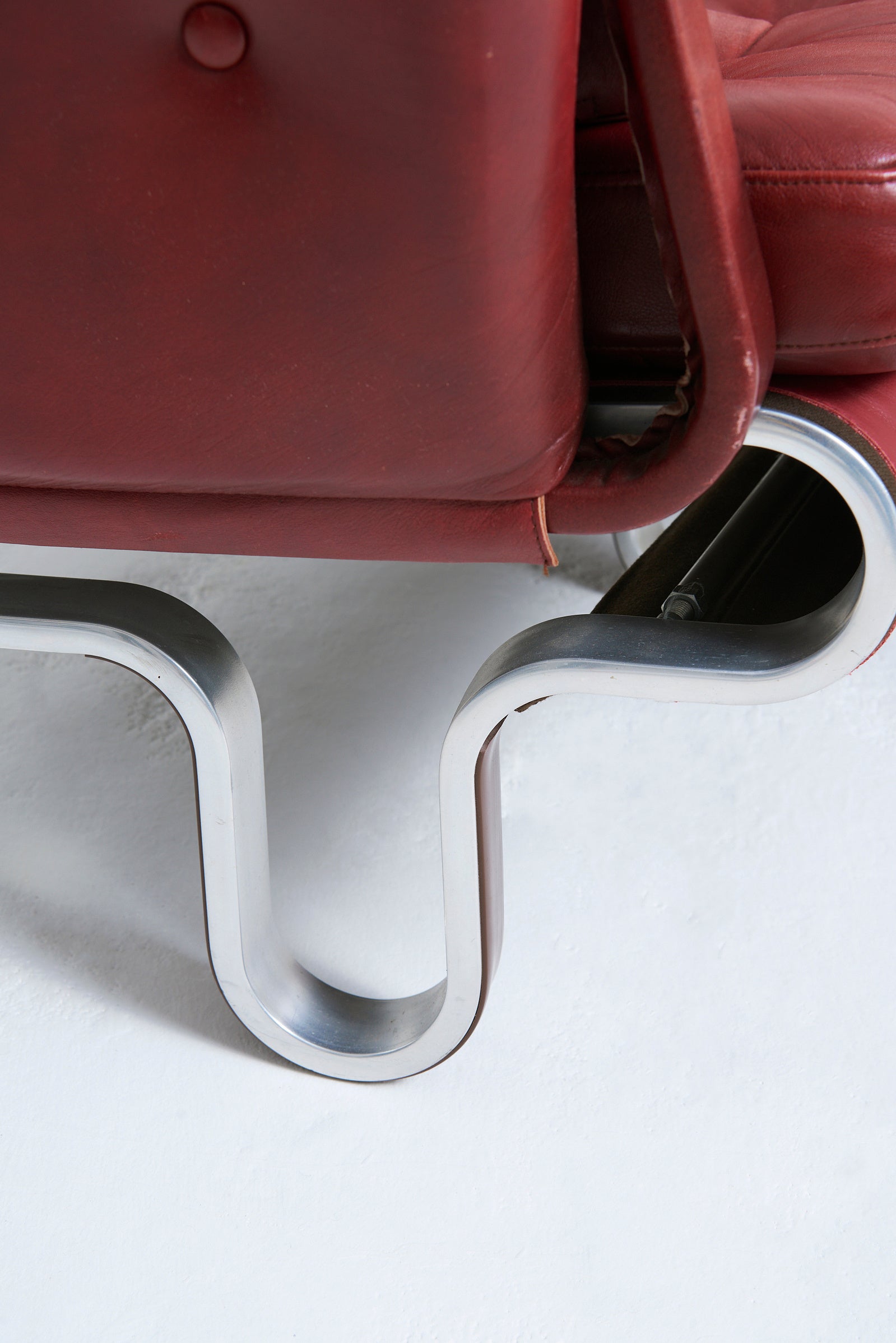 Red Leather Curved Sofa by Eric Sigfrid Persson
