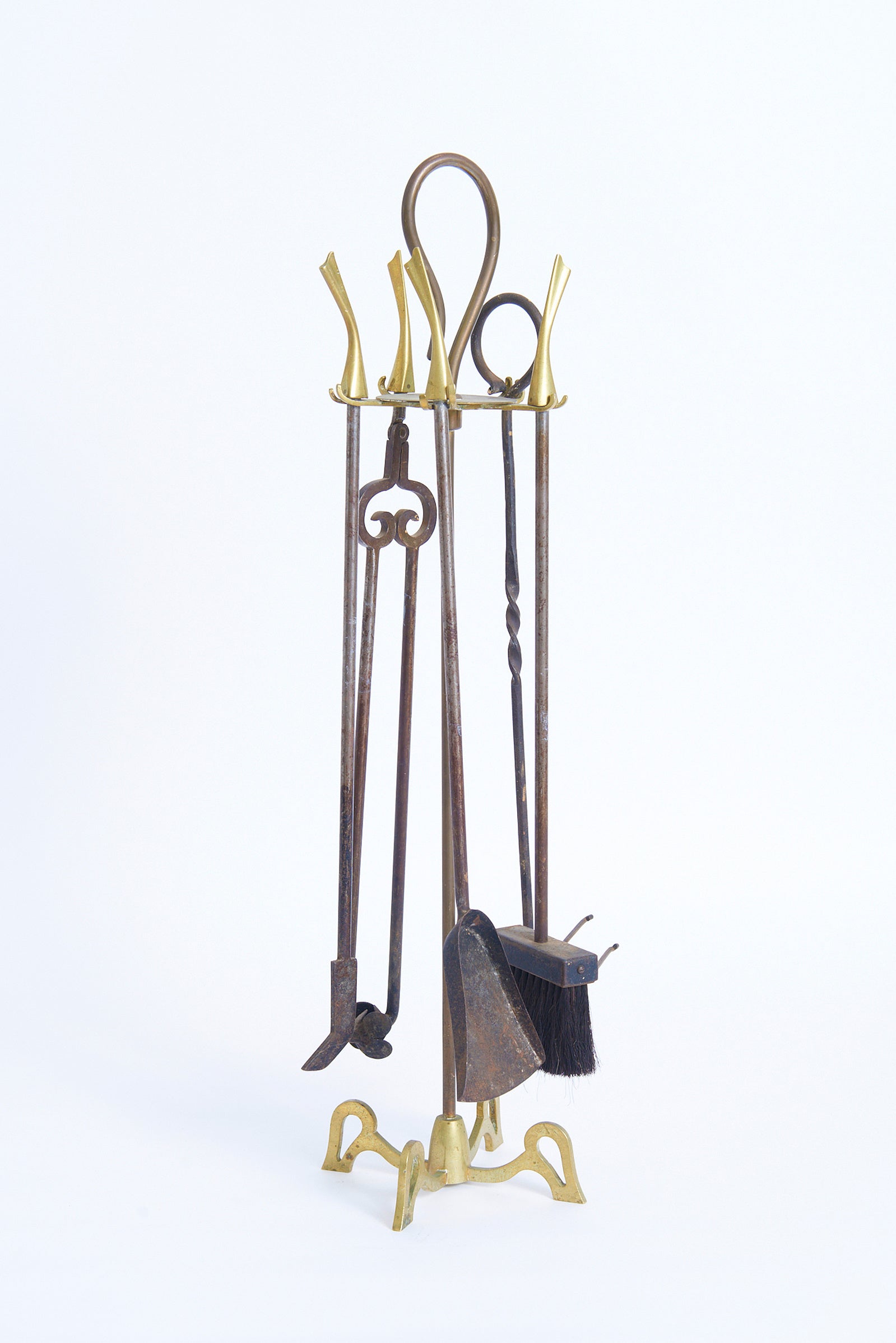 9575- Mid-Century Brass Fire Tools