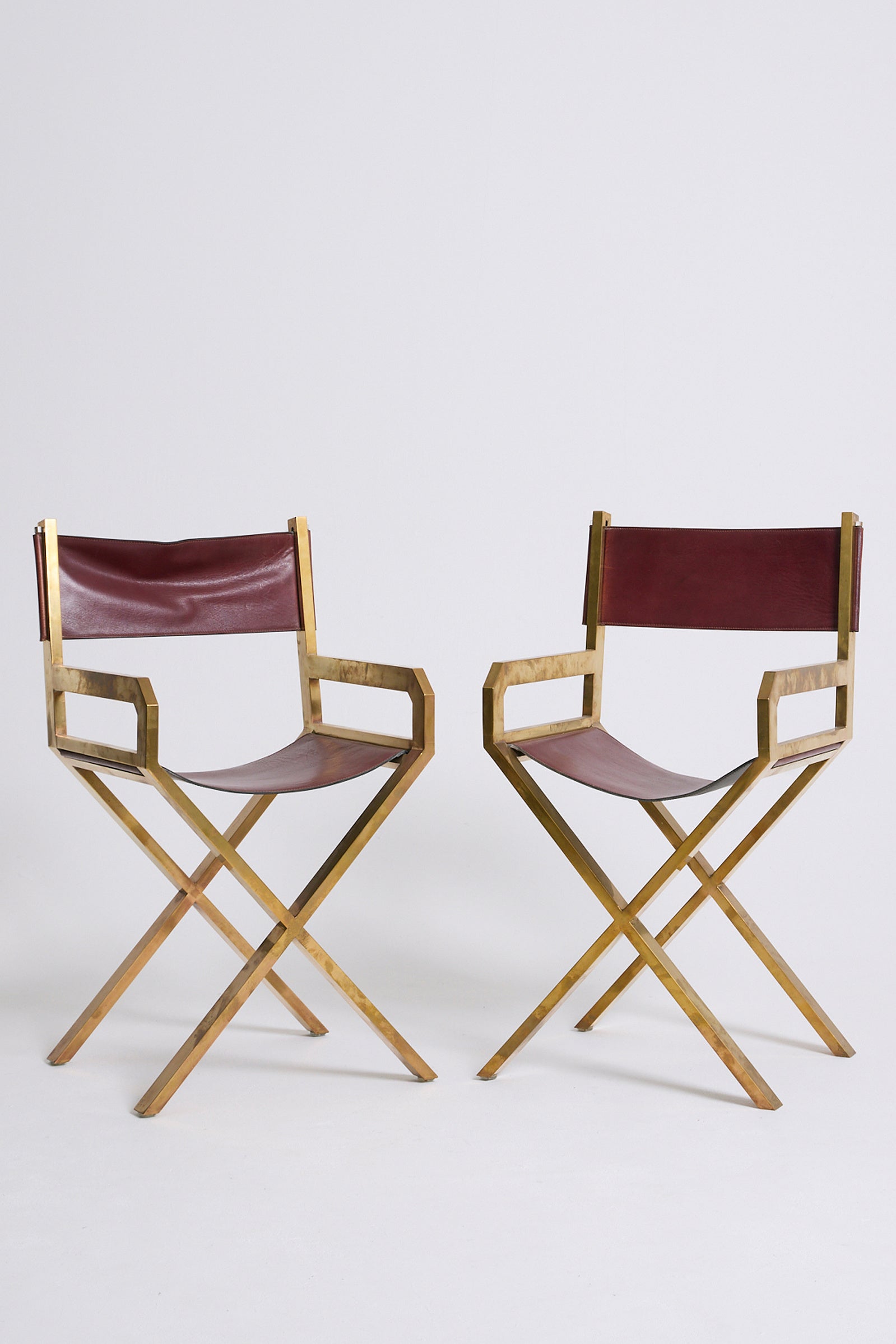 9581- Pair of Brass and Leather Armchairs by Sandro Petti (1929-2002)