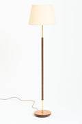 9641- Mid-Century Brown Leather and Brass  Floor Lamp