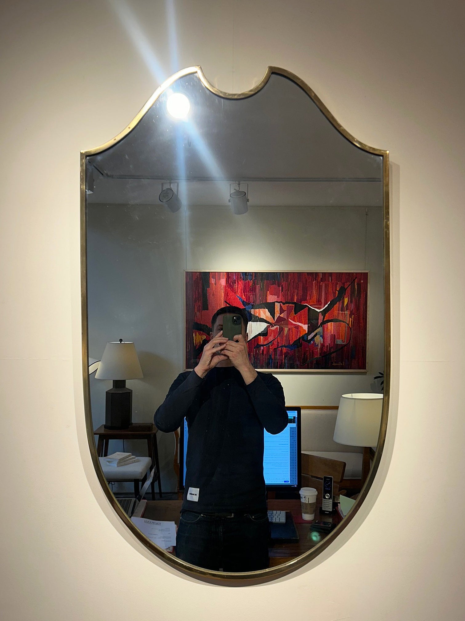 Mid-Century Brass Shield Mirror