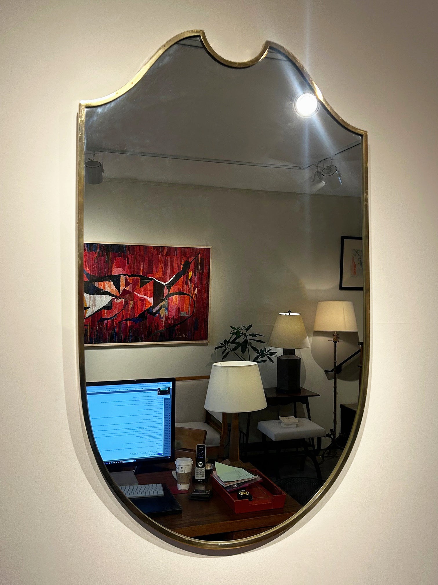 Mid-Century Brass Shield Mirror