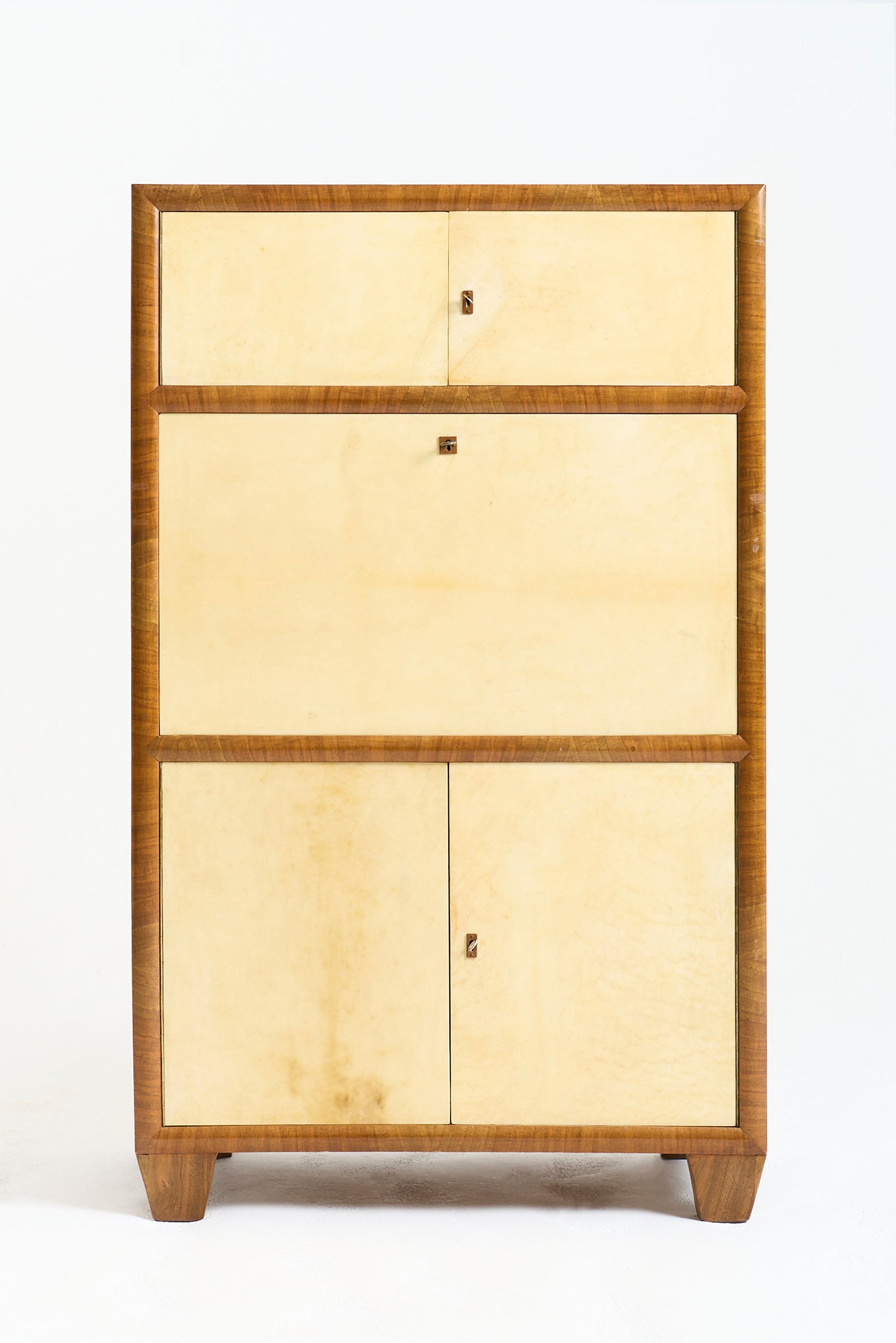 9664- Art Deco Walnut and Velum Cabinet