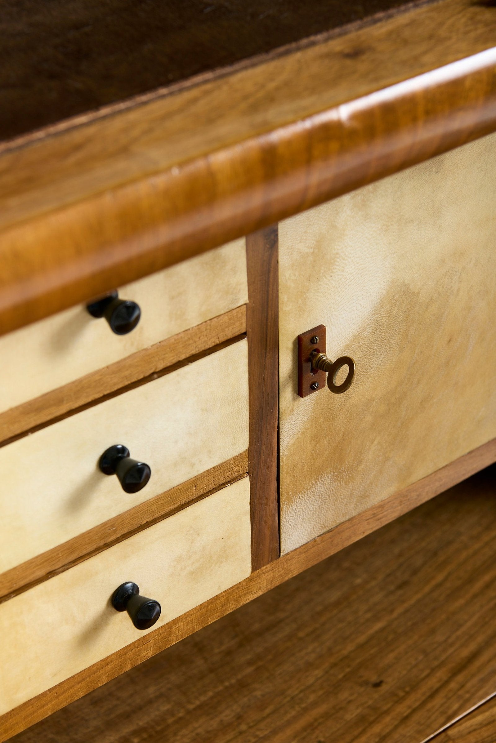 Art Deco Walnut and Velum Cabinet