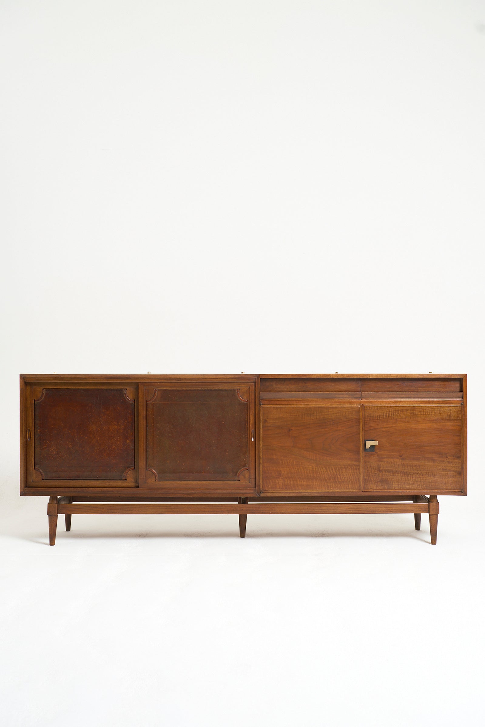 9743- Mid-Century Walnut and Leather Sideboard