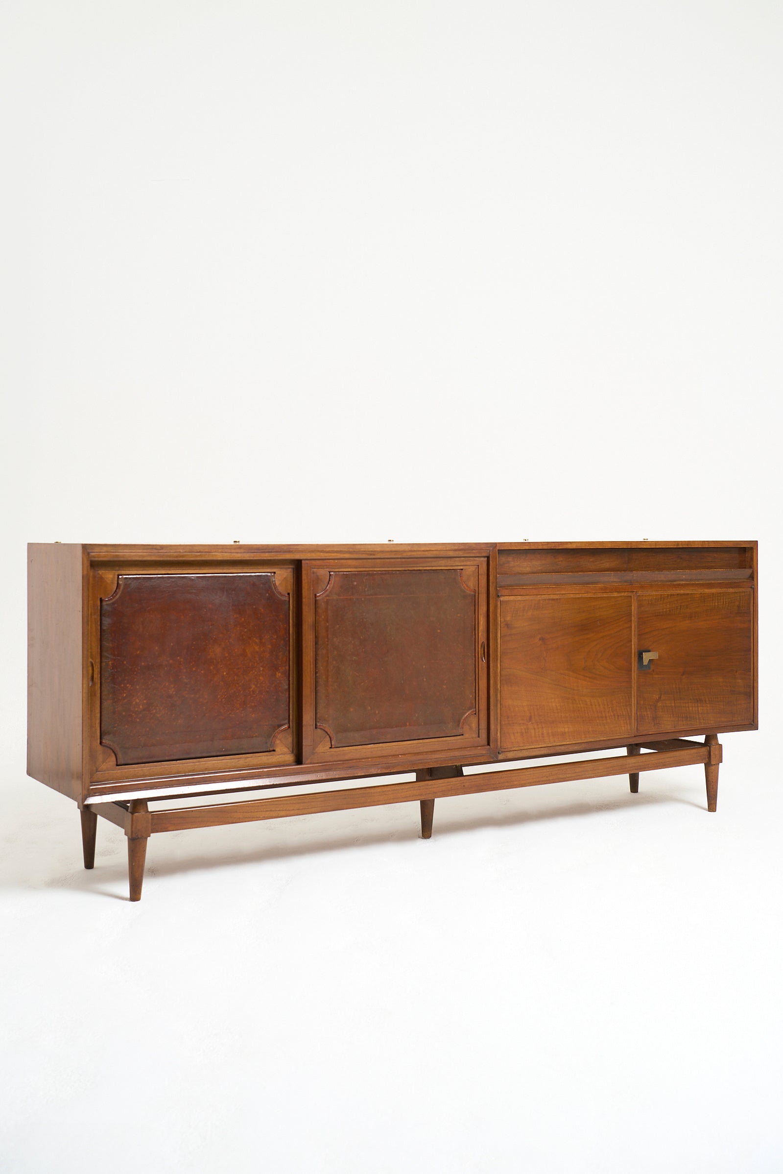 Mid-Century Walnut and Leather Sideboard