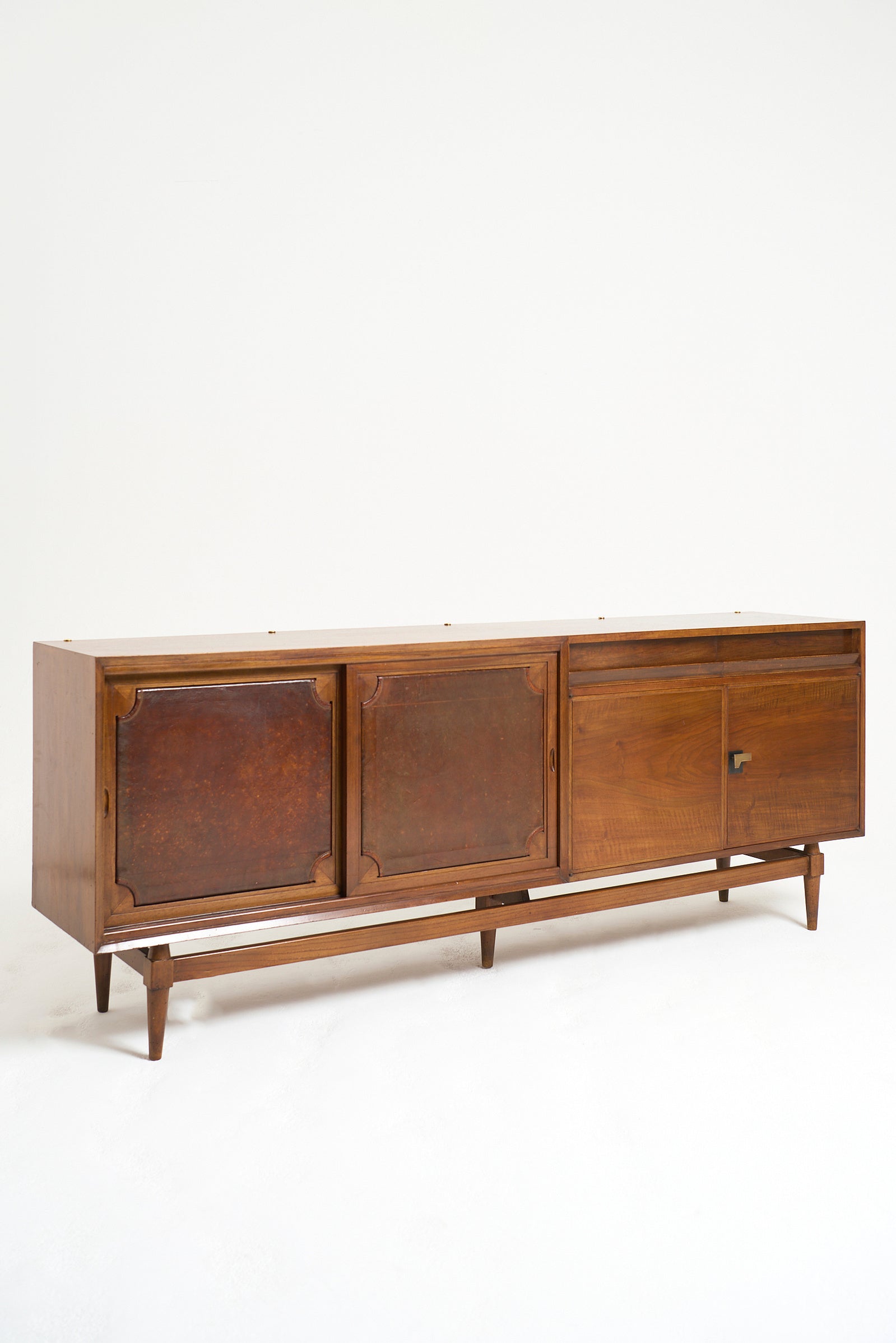 Mid-Century Walnut and Leather Sideboard