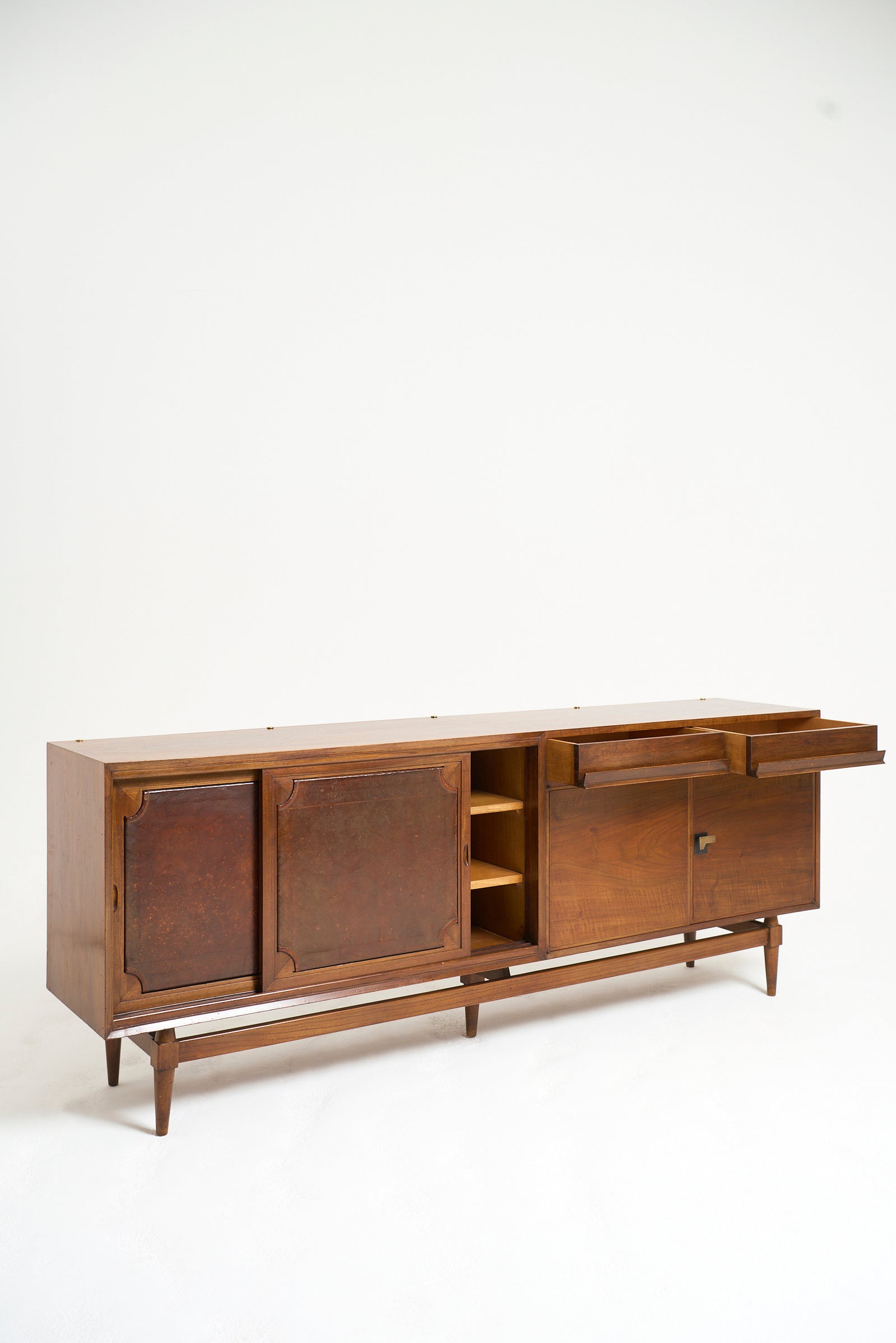 Mid-Century Walnut and Leather Sideboard