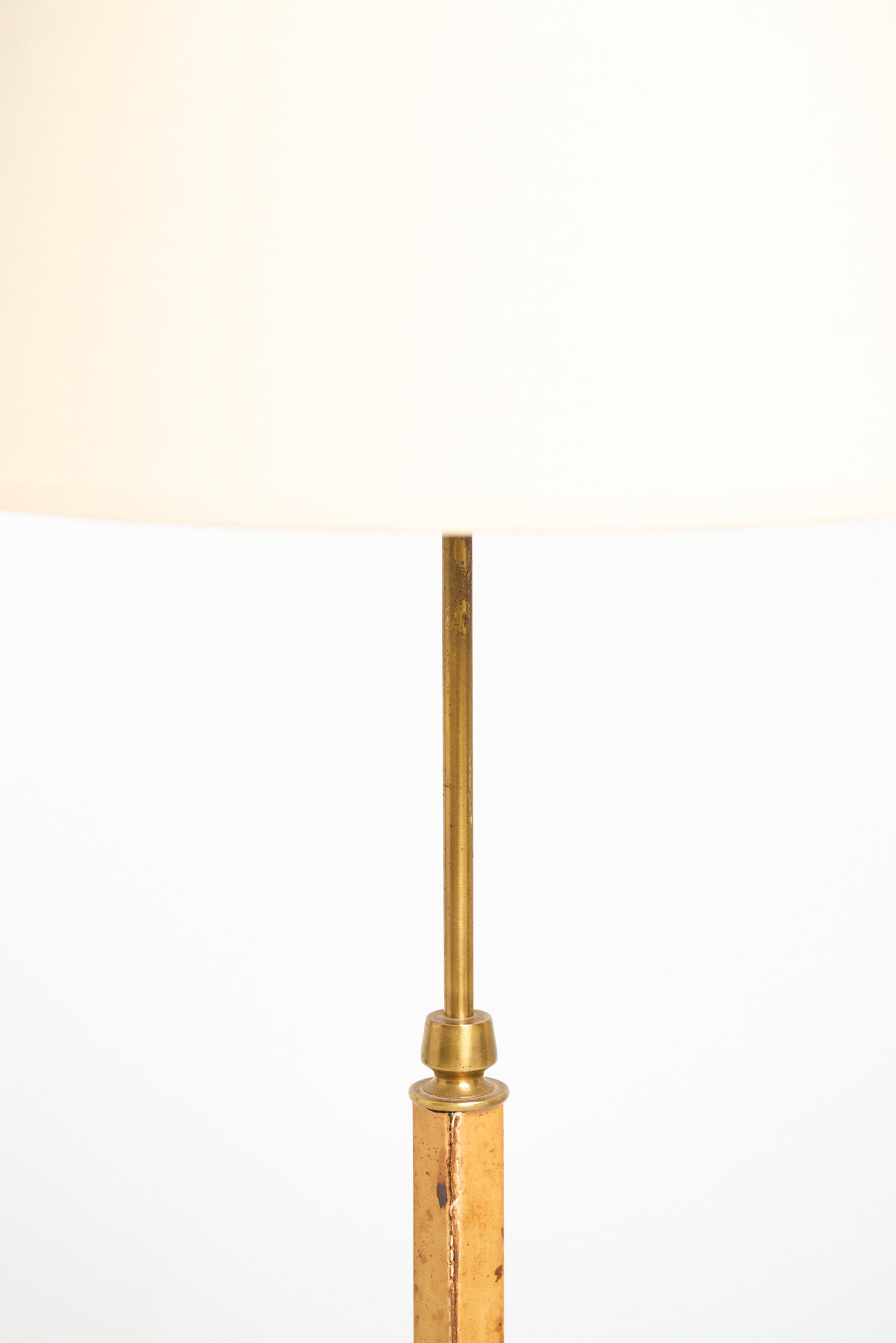 Brass and Brown Leather Floor Lamp