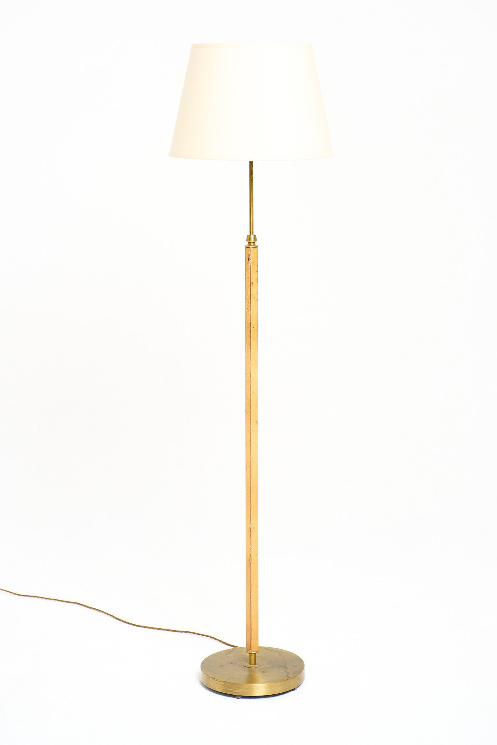9778- Brass and Brown Leather Floor Lamp