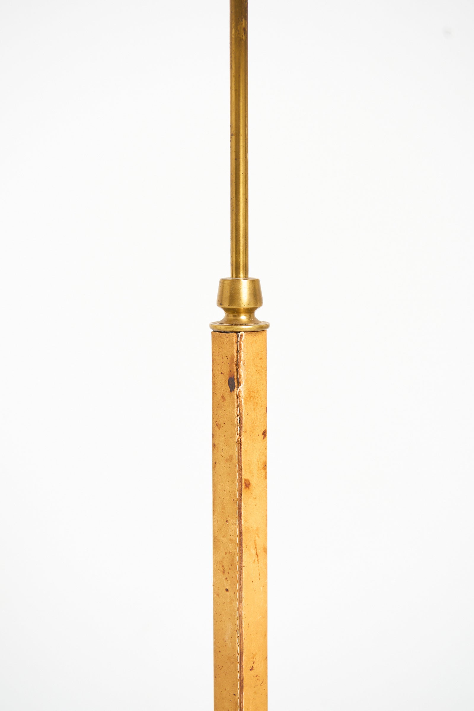 Brass and Brown Leather Floor Lamp
