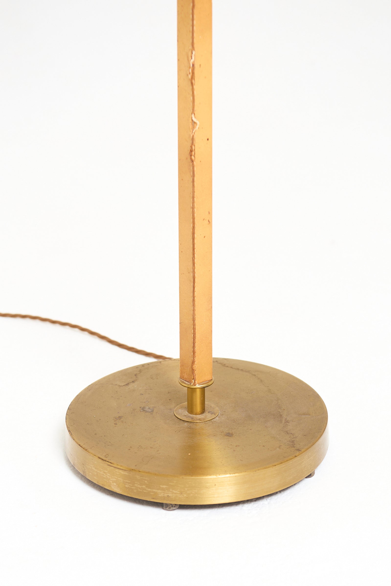 Brass and Brown Leather Floor Lamp
