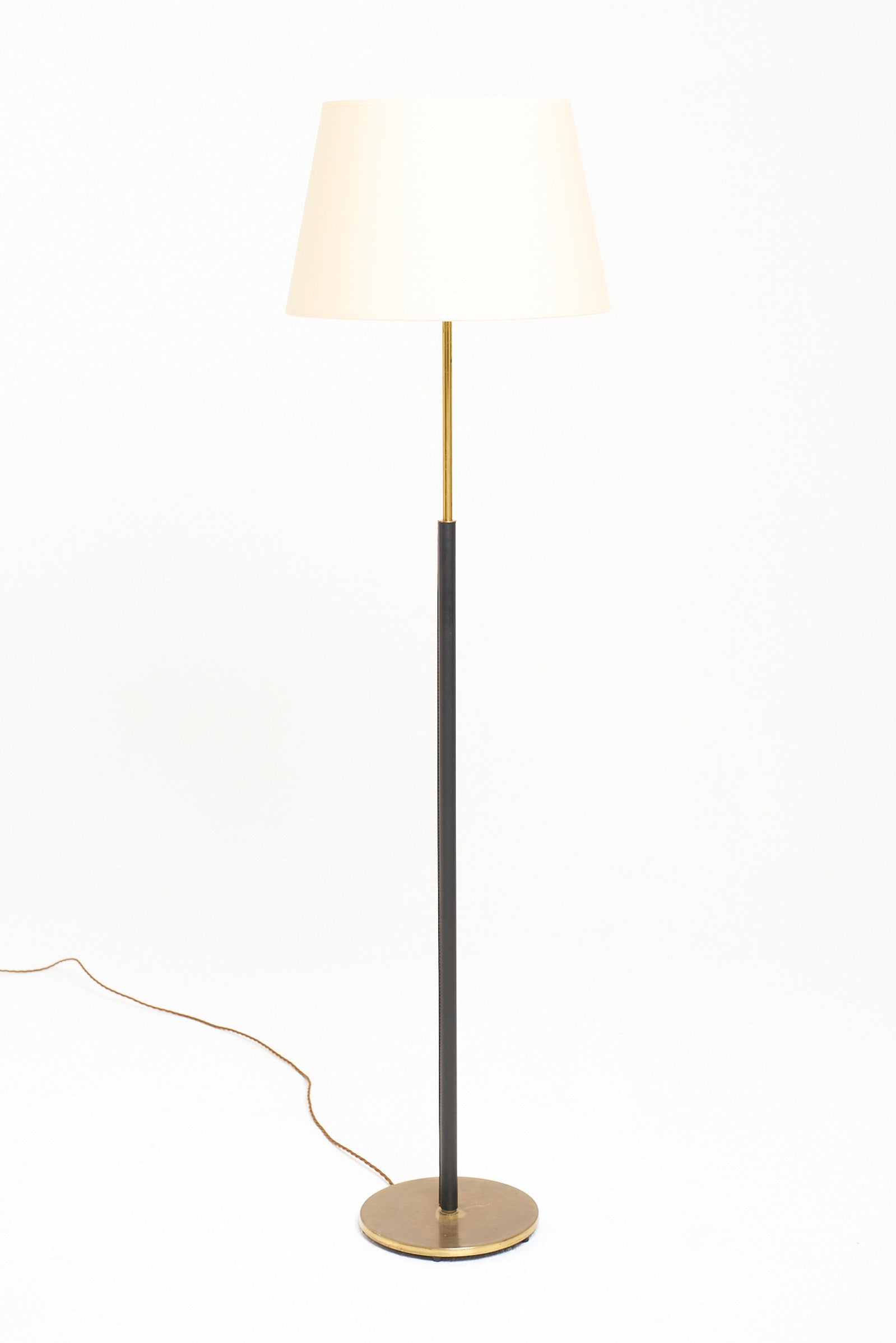 9779- Brass and Black Leather Floor Lamp
