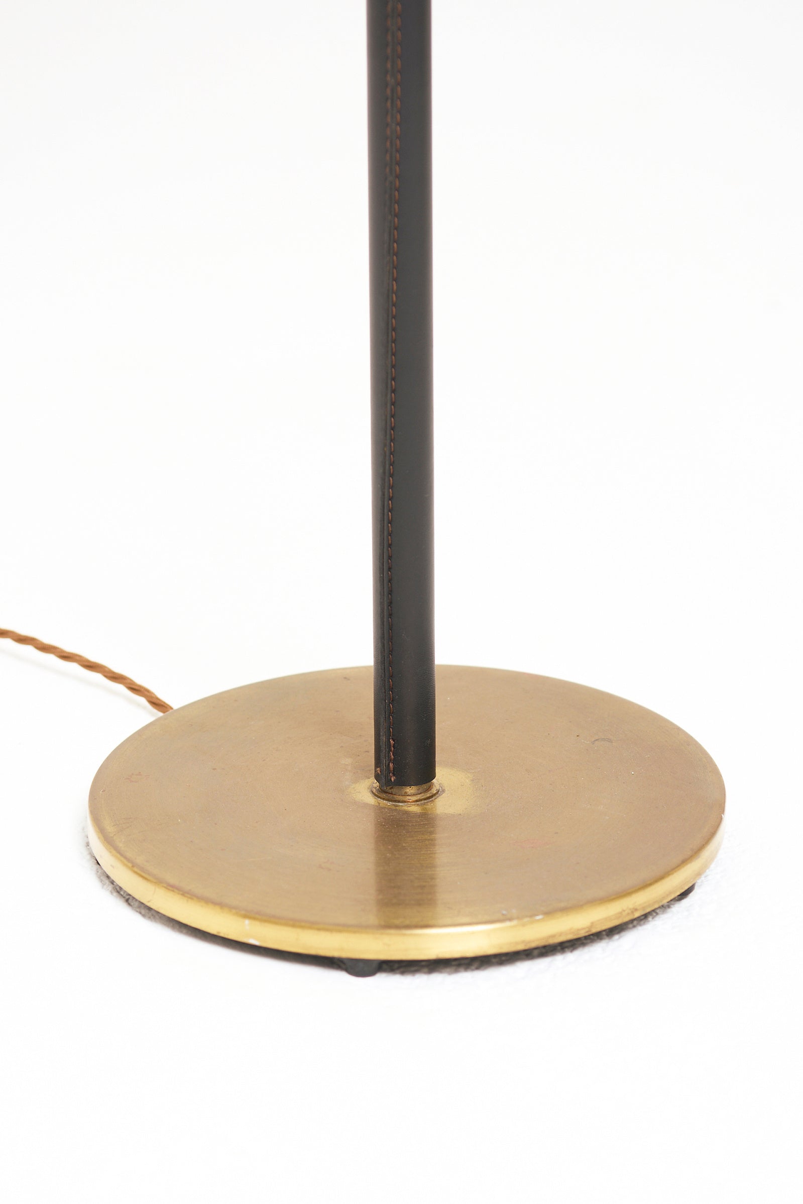 Brass and Black Leather Floor Lamp