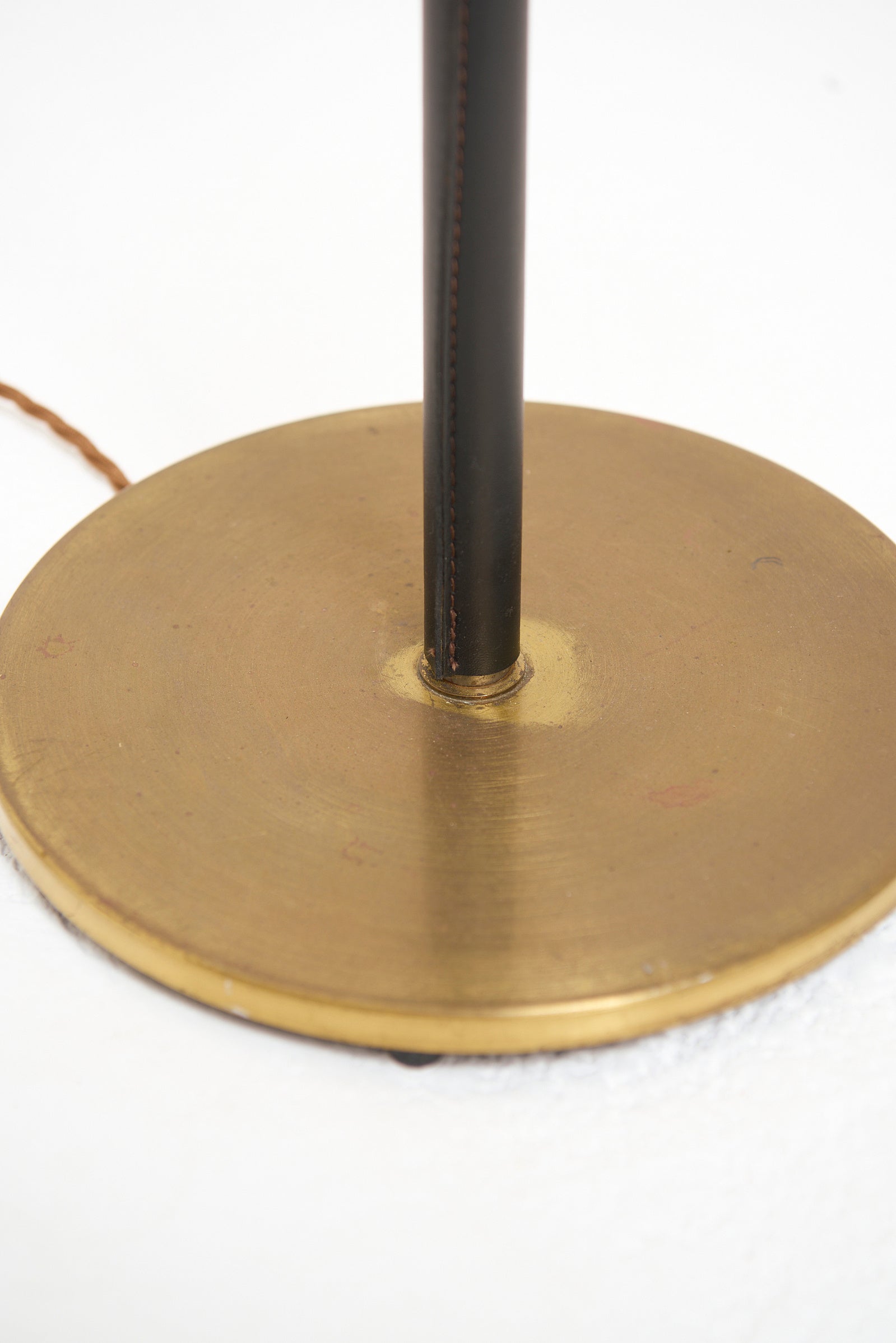 Brass and Black Leather Floor Lamp