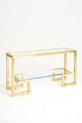 9832- Brass Two-Tier Console Table