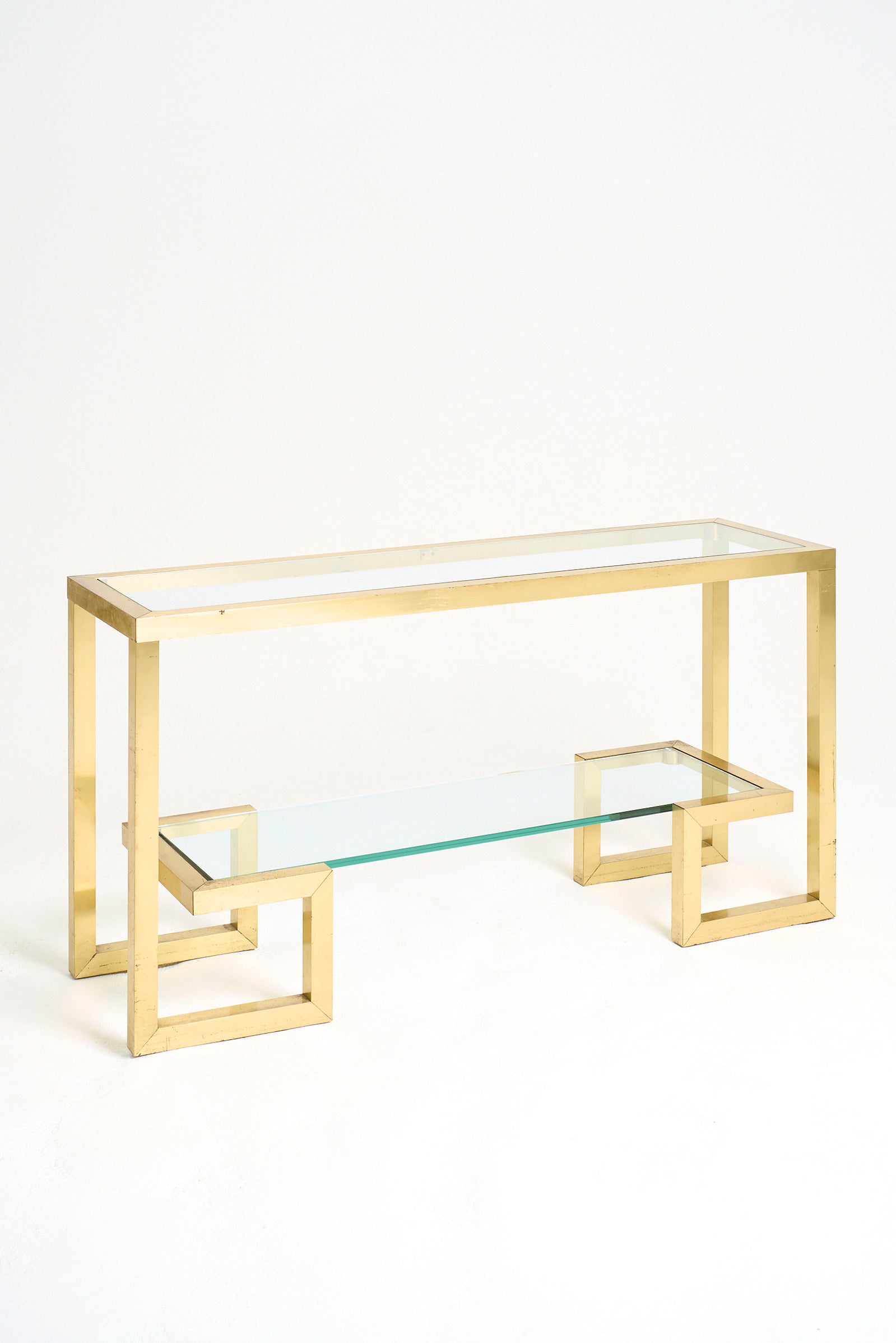 9832- Brass Two-Tier Console Table