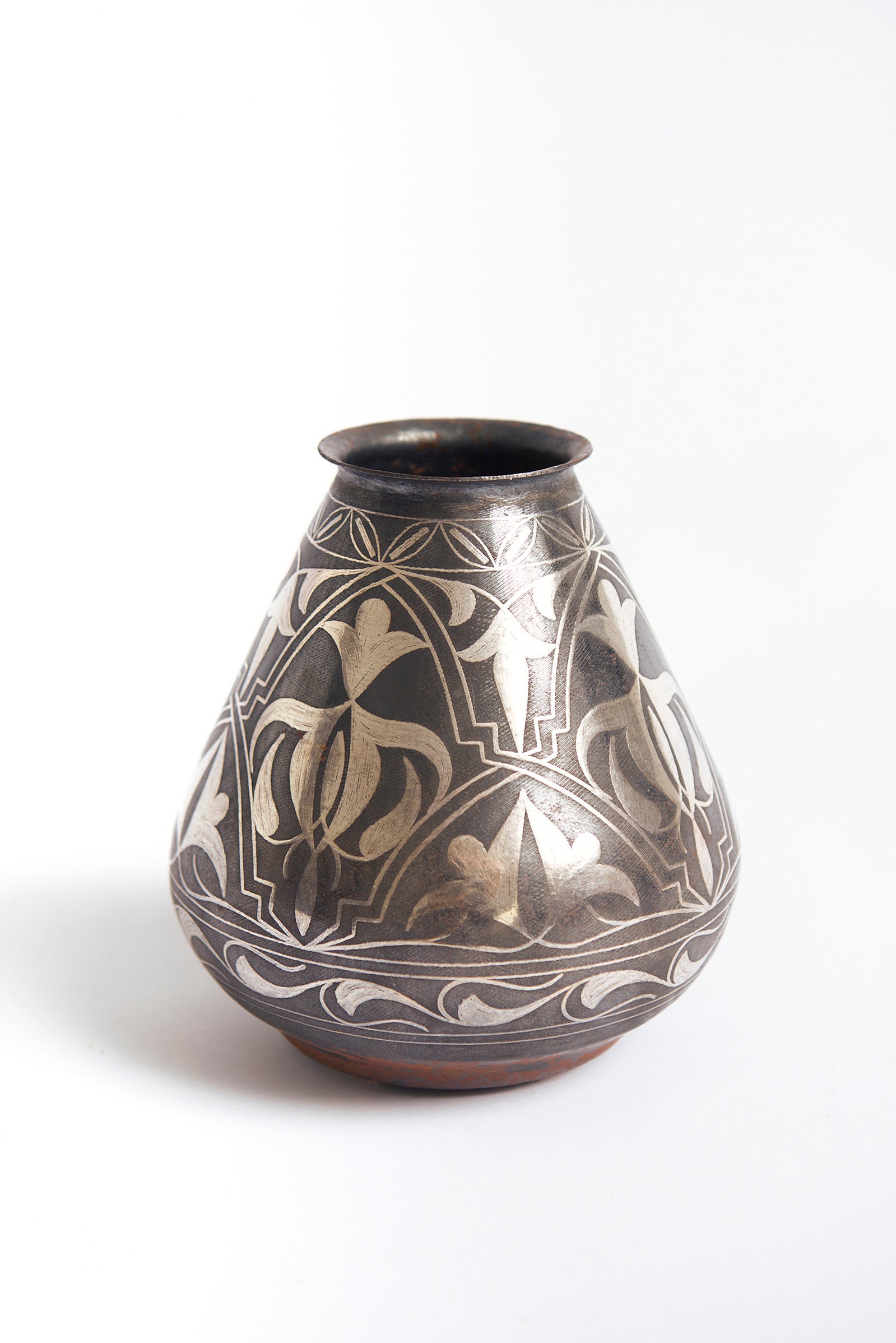 9844- Silver Damasquine Vase