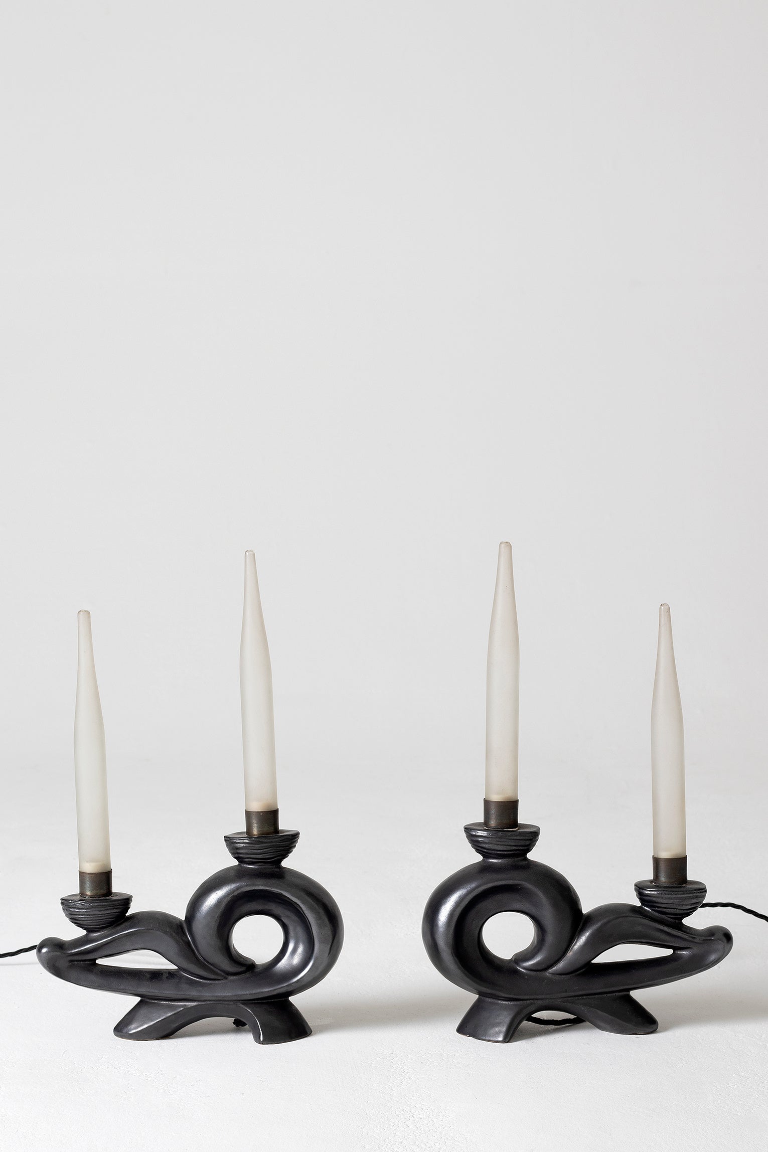 D375 - Pair of 1950s Black Ceramic Table Lamps