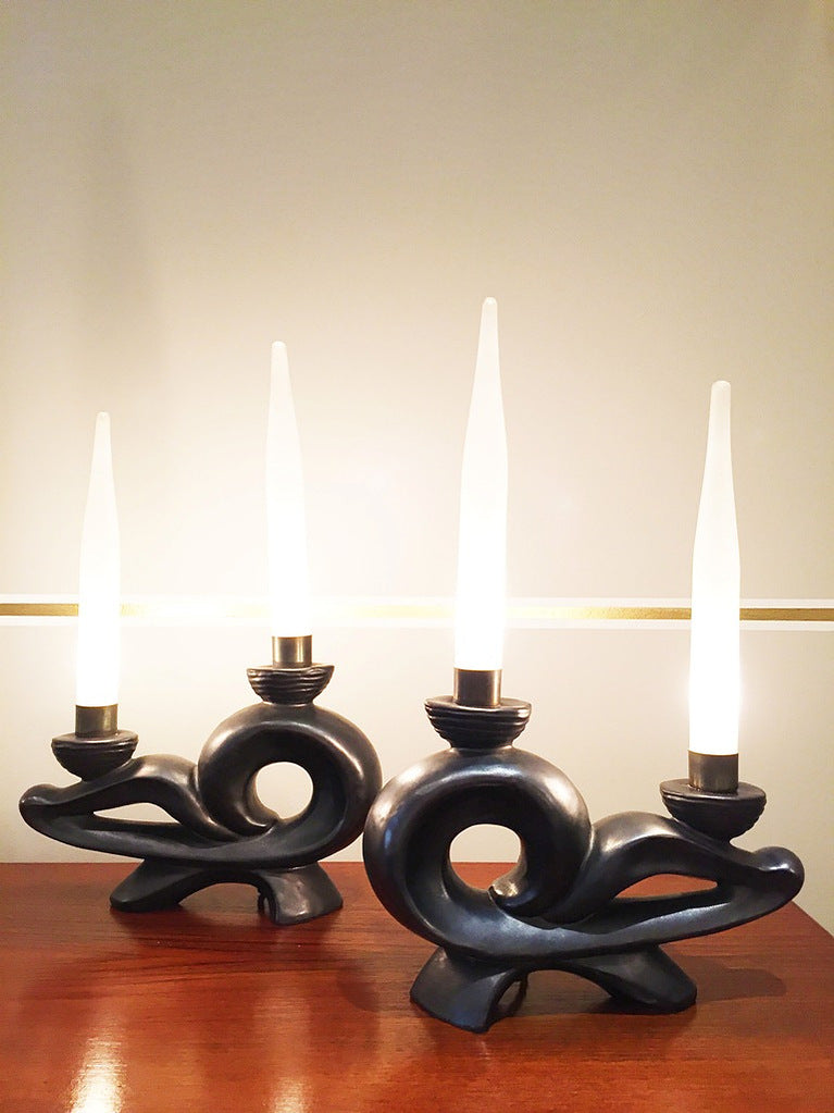 Pair of 1950s Black Ceramic Table Lamps