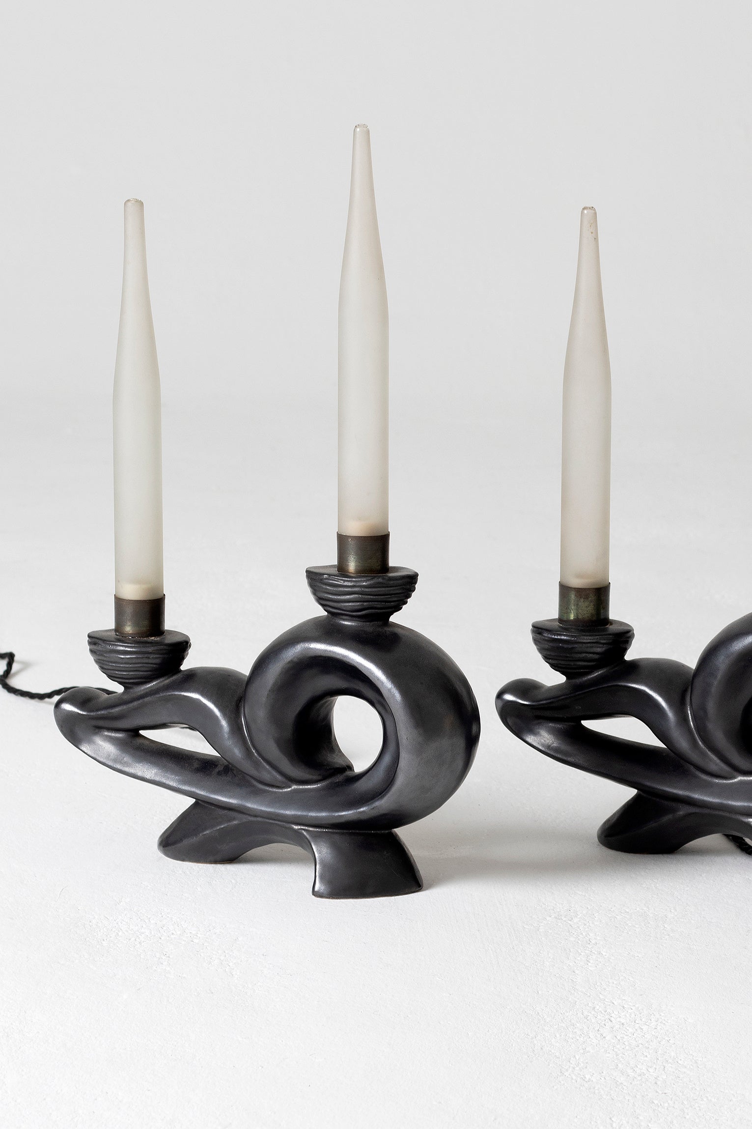 Pair of 1950s Black Ceramic Table Lamps