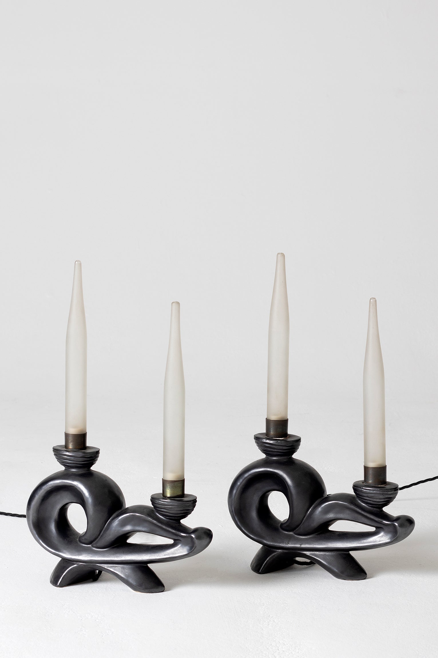 Pair of 1950s Black Ceramic Table Lamps