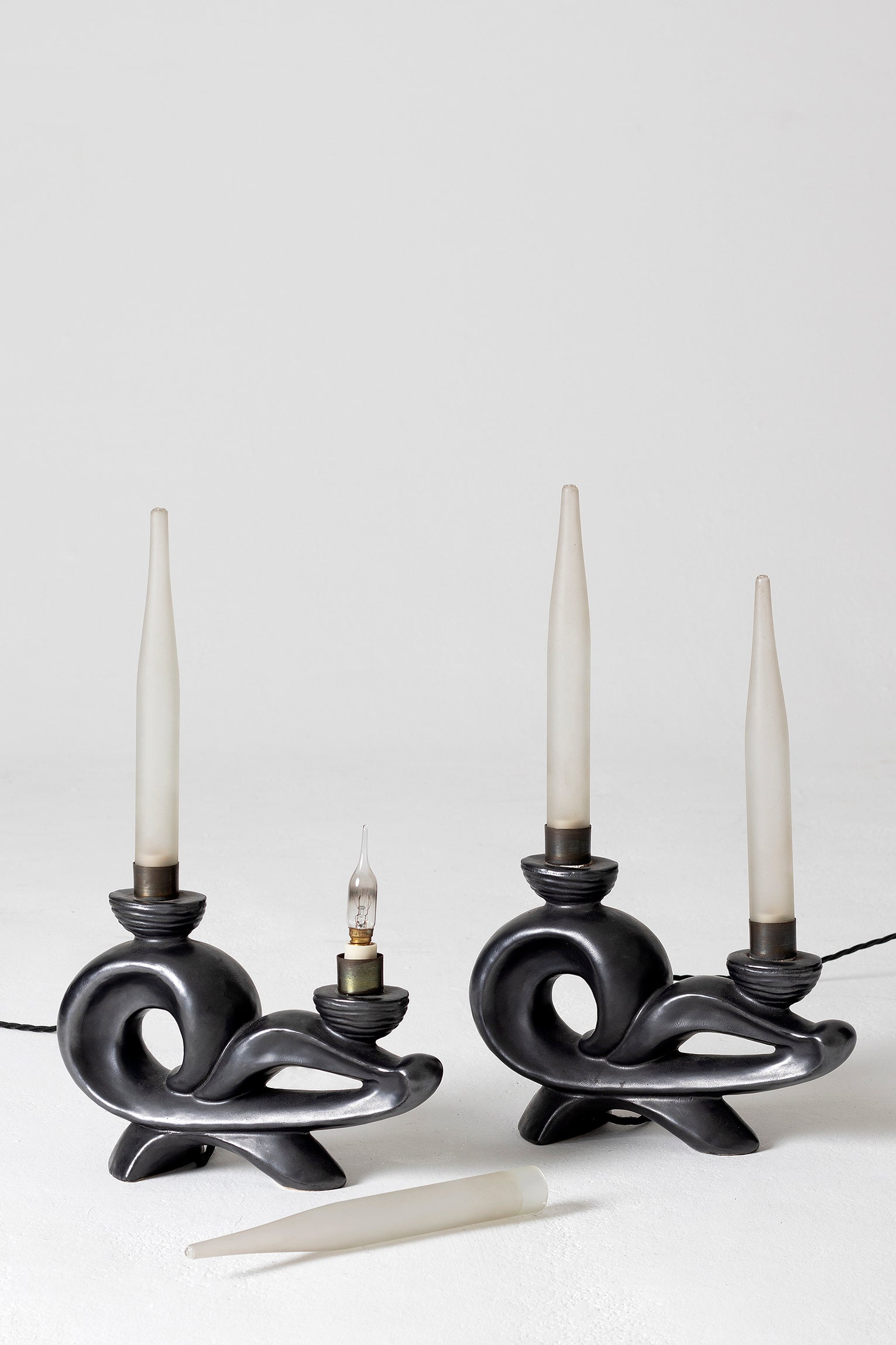 Pair of 1950s Black Ceramic Table Lamps