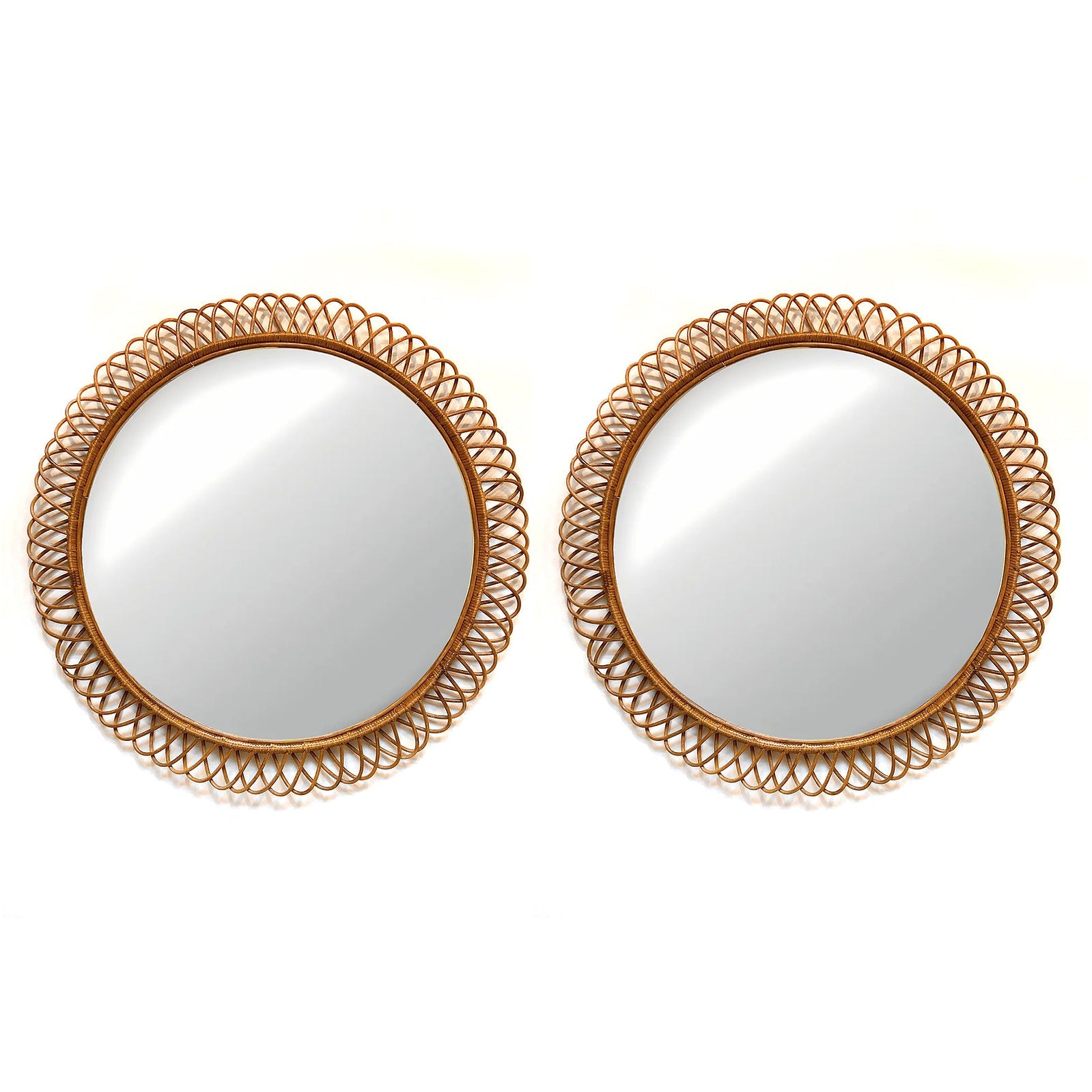 9429- Pair of Large Cane Round Mirrors